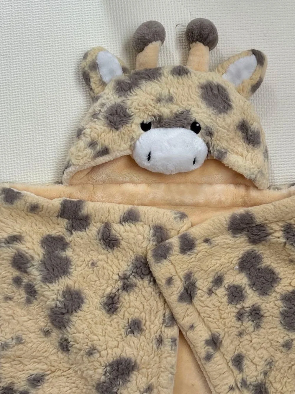 Little Miracles Plush Giraffe Hooded Blanket - Soft Tan & Gray Spot